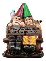 Ebros Grow Old With Me Mr And Mrs Gnome Statue 11 inch Tall For Patio Garden Lawn Home Decor Figurine
