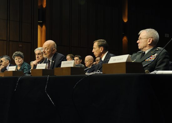 DNI James Clapper testifies before congress with other IC Leaders.
