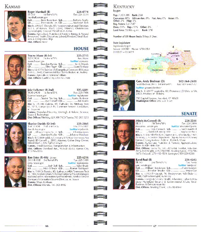 Sample pages from Standard, State by State, Version of Congressional Directory
